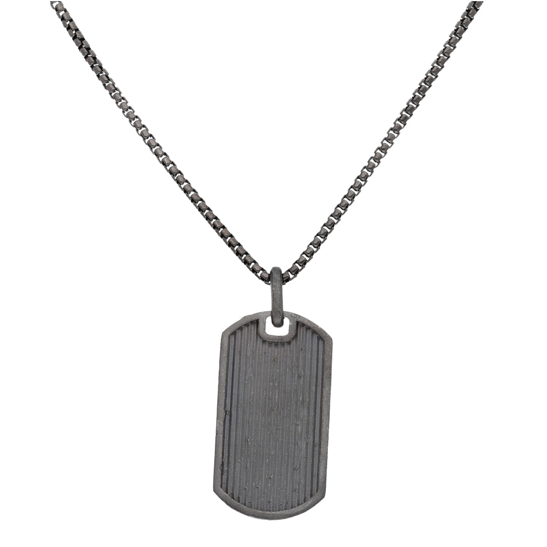 Sterling Silver 925 Carbon Fiber Tag Necklace - FKJNKLSL9643