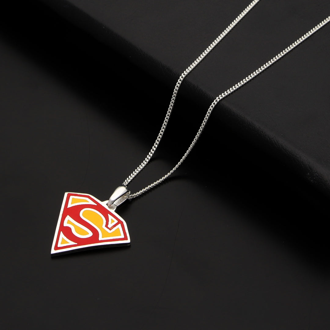 Sterling Silver 925 Chain With Superman Pendant Men's Necklace - FKJNKLSL9651