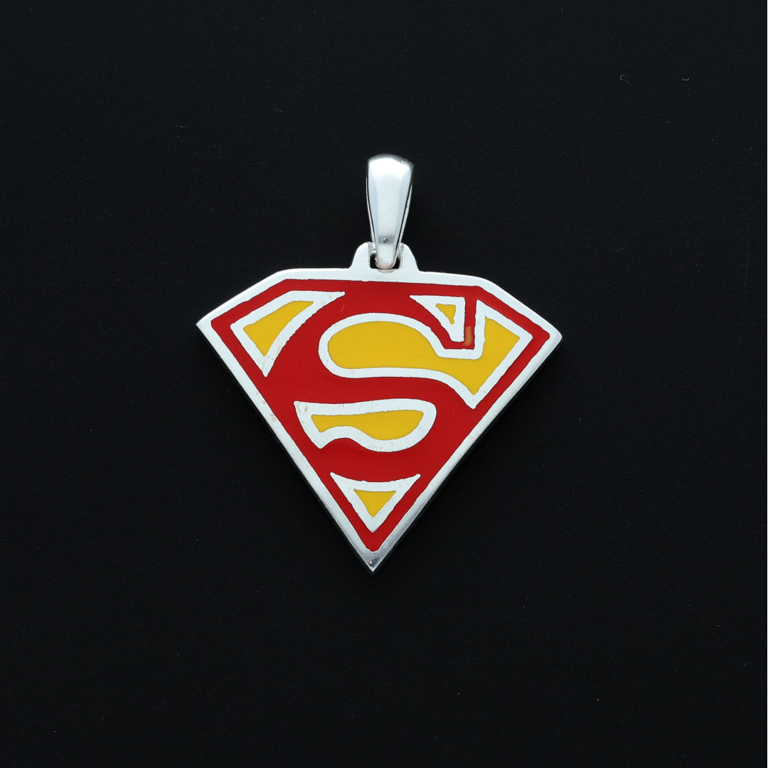 Sterling Silver 925 Superman Pendant Men's Necklace - FKJPNDSL9651