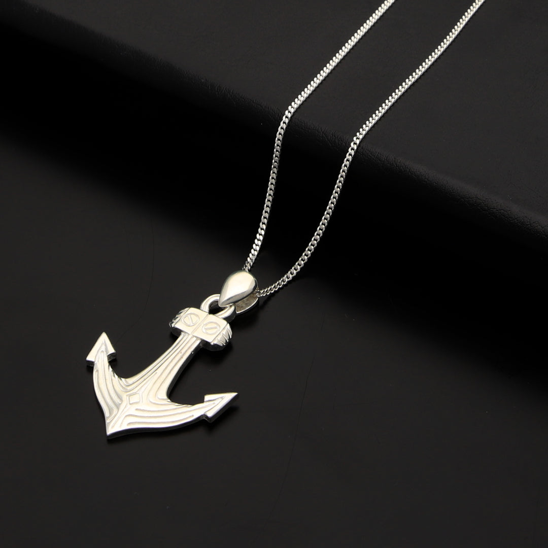 Sterling Silver 925 Chain With Anchor Pendant Men's Necklace - FKJNKLSL9652