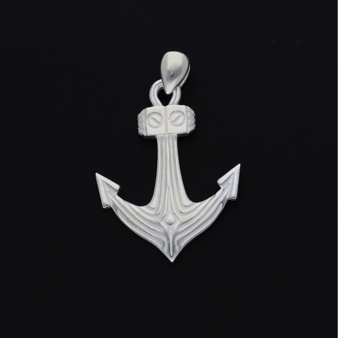 Sterling Silver 925 Anchor Pendant Men's Necklace - FKJPNDSL9652