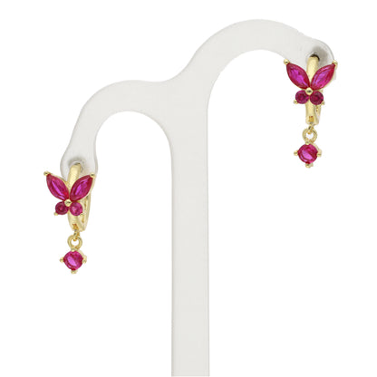 Sterling Silver 925 Red Crystal Butterfly Gold Plated Clip Earrings - FKJERNSL9655