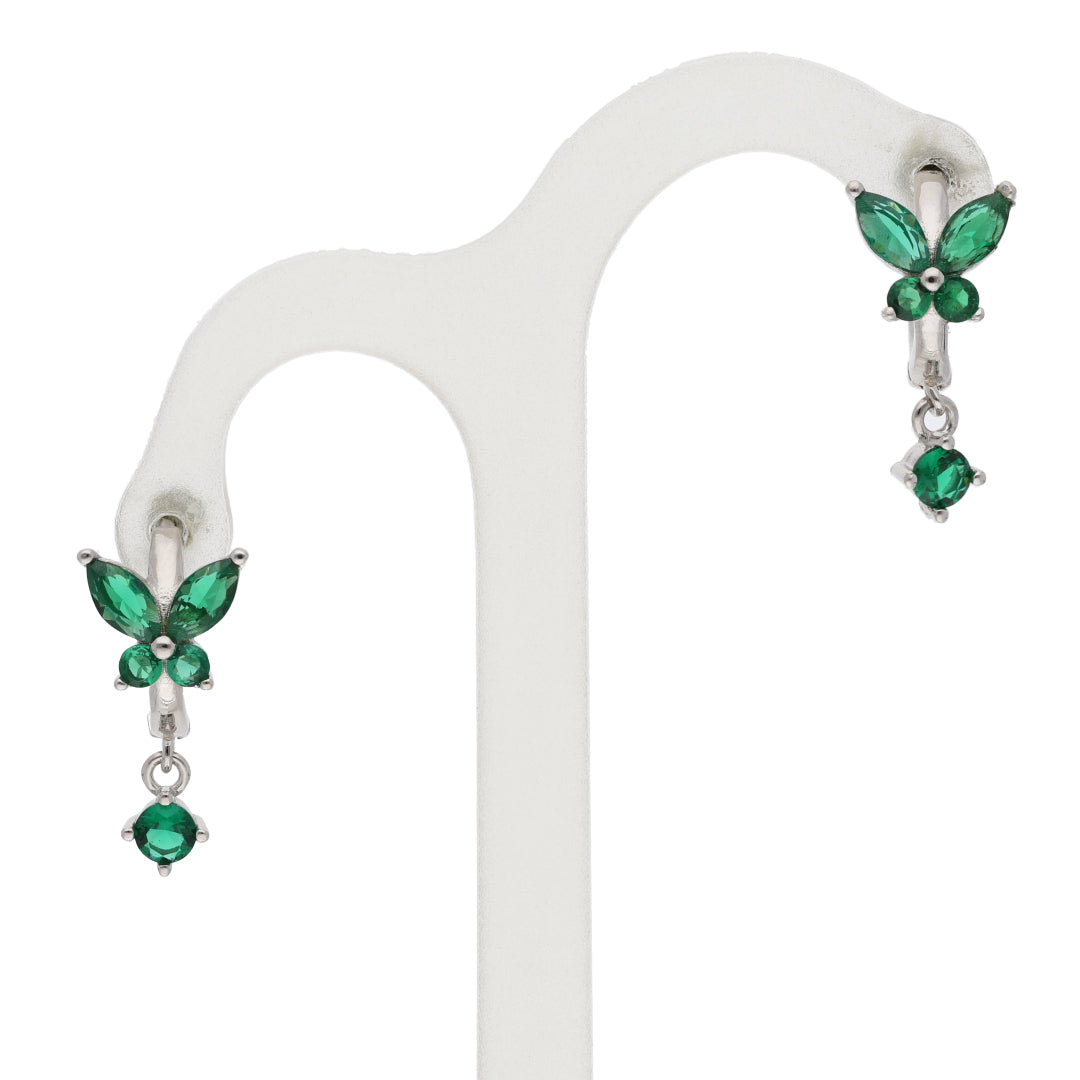 Sterling Silver 925 Green Crystal Butterfly Clip Earrings - FKJERNSL9657