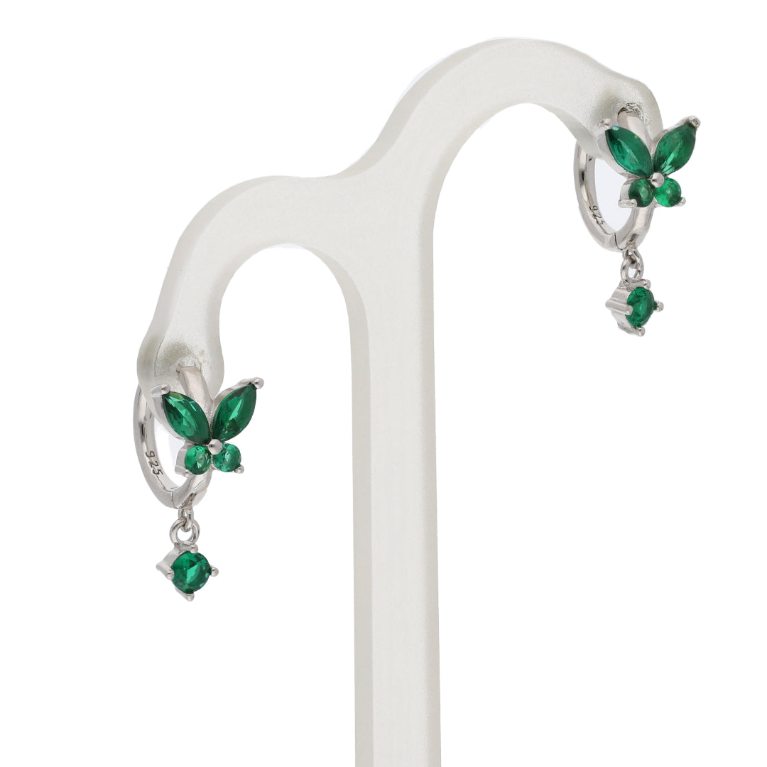 Sterling Silver 925 Green Crystal Butterfly Clip Earrings - FKJERNSL9657