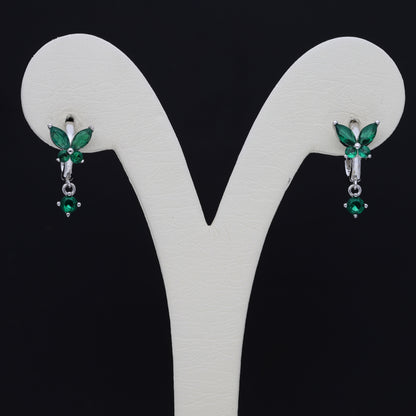 Sterling Silver 925 Green Crystal Butterfly Clip Earrings - FKJERNSL9657