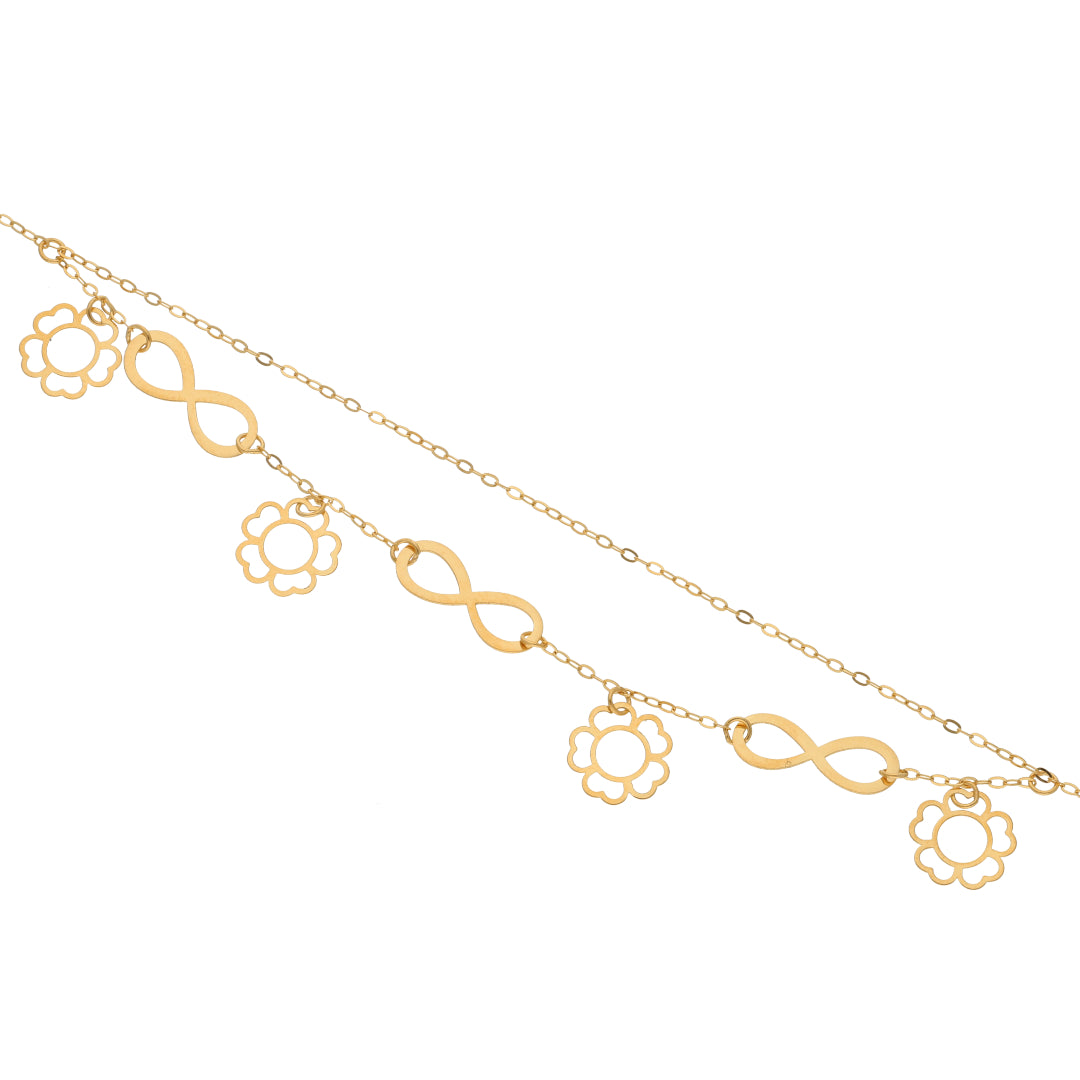 Gold Infinity & Flower Shaped Bracelet 21KT - FKJBRL21KM9509