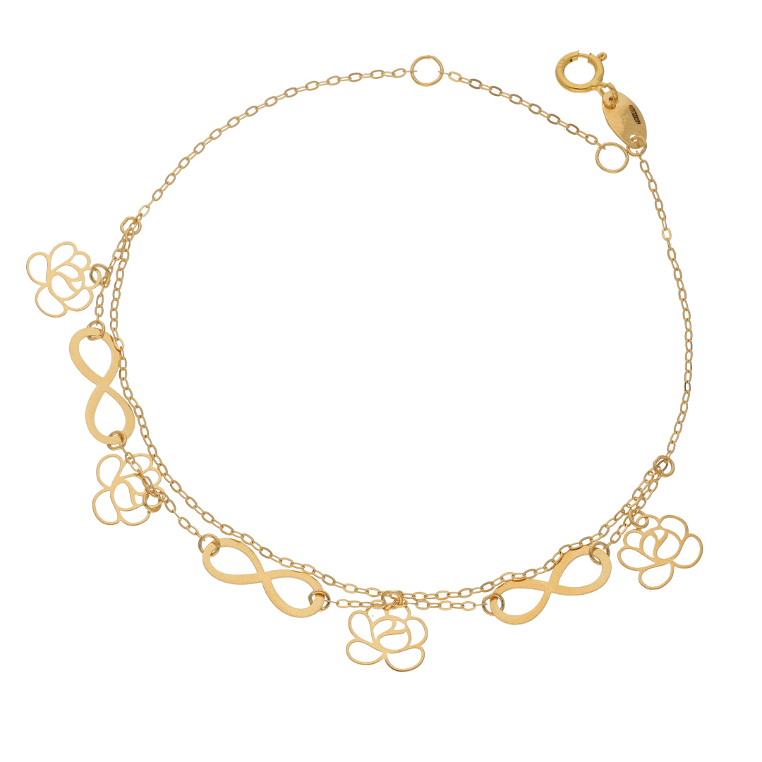 Gold Infinity & Flower Shaped Bracelet 21KT - FKJBRL21KM9512