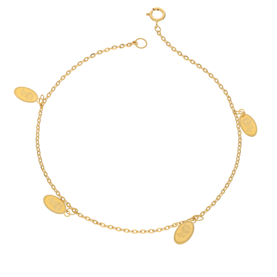 Gold Rose on Oval Shaped Charm Bracelet 21KT - FKJBRL21KM9541