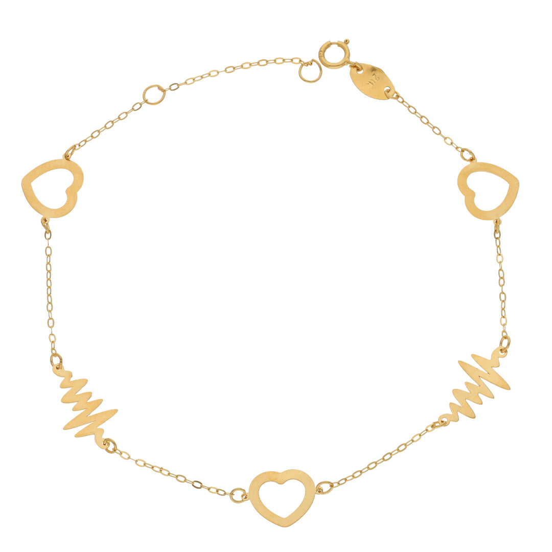 Gold Hollow Heart Shaped Bracelet 21KT - FKJBRL21KM9542