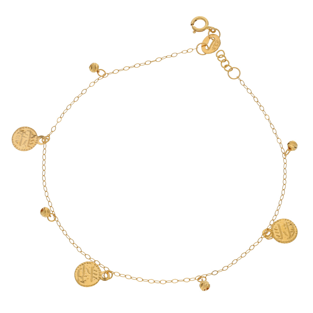 Gold Coin Shaped Bracelet 21KT - FKJBRL21KM9545