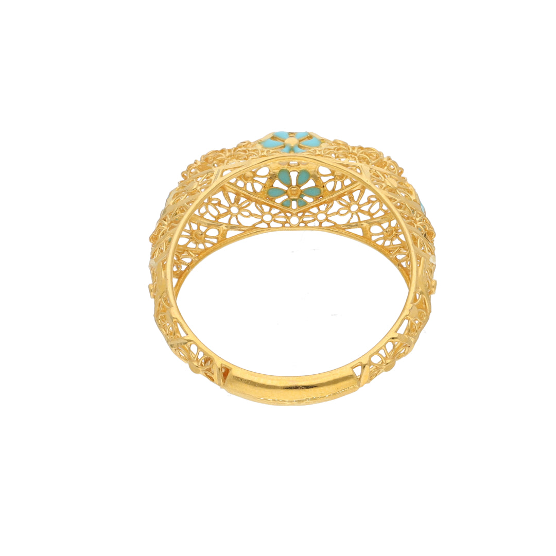 Gold Oval Flower Design Ring 21KT - FKJRN21KM9673