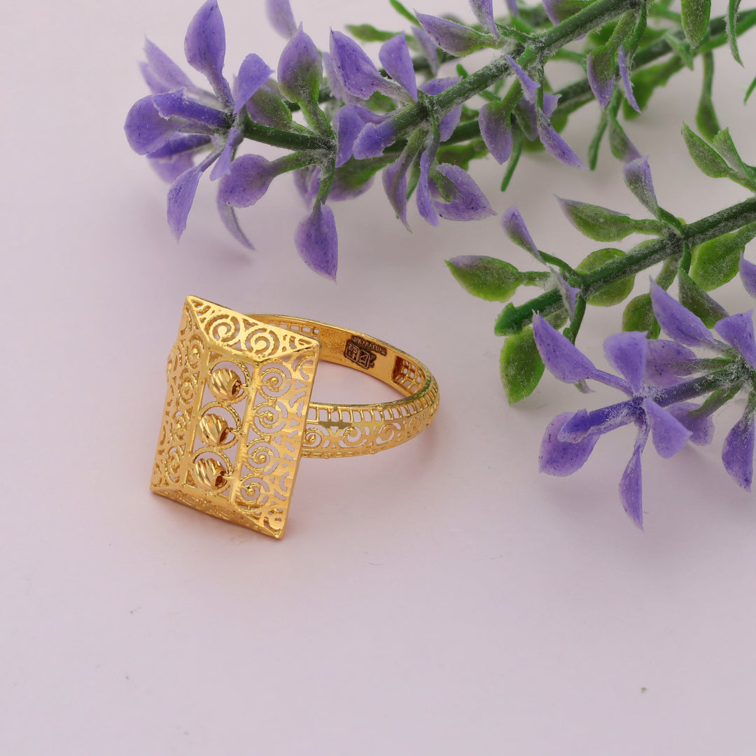 Gold Square Filigree Ring 21KT - FKJRN21KM9676