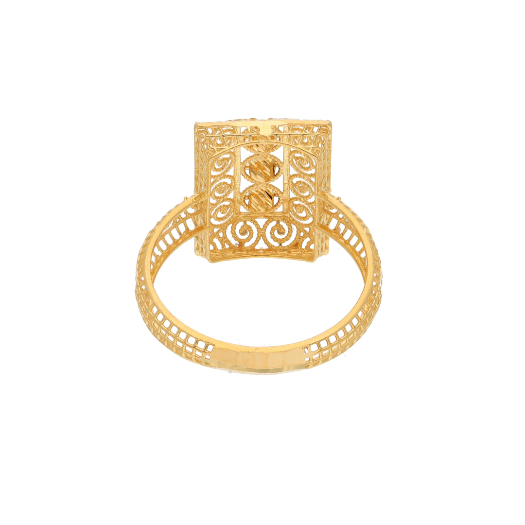 Gold Square Filigree Ring 21KT - FKJRN21KM9676