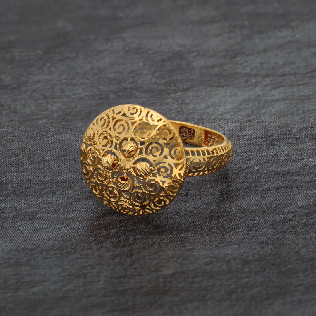 Gold Round Spiral Design Ring 21KT - FKJRN21KM9677