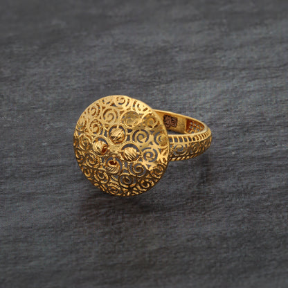 Gold Round Spiral Design Ring 21KT - FKJRN21KM9677