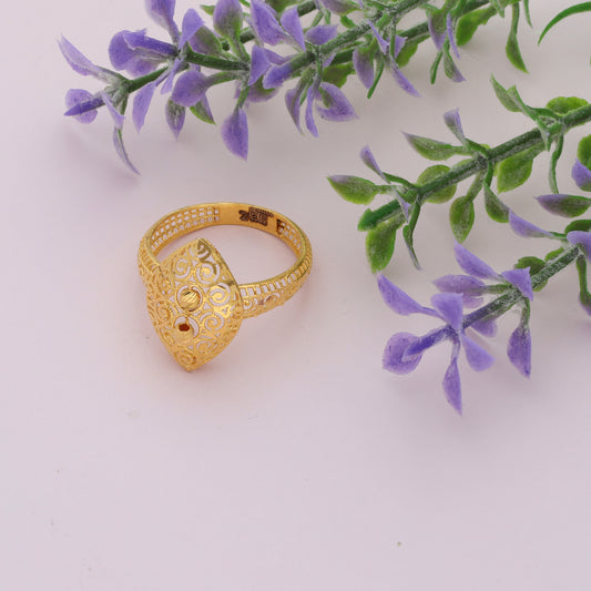 Gold Floral Design Ring 21KT - FKJRN21KM9685