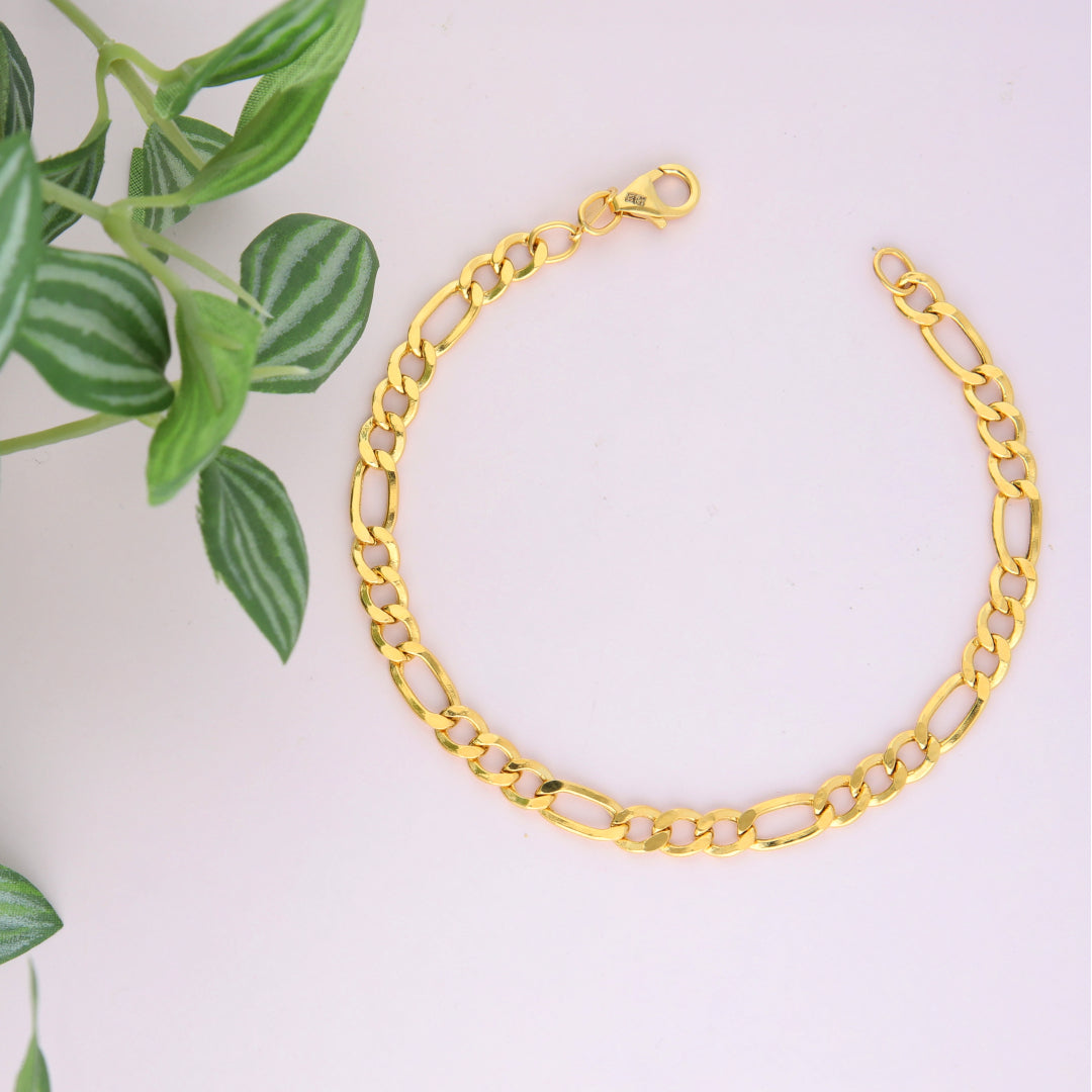 Gold Figaro Shaped Bracelet 21KT - FKJBRL21KM9549