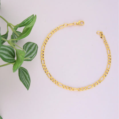 Gold Figaro Shaped Bracelet 21KT - FKJBRL21KM9550