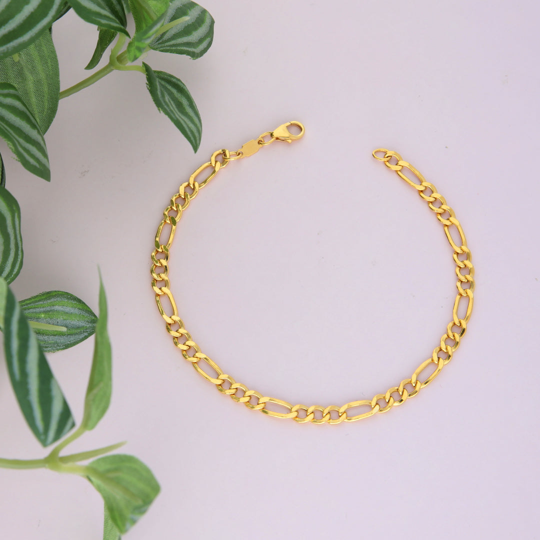 Gold Figaro Shaped Bracelet 21KT - FKJBRL21KM9548