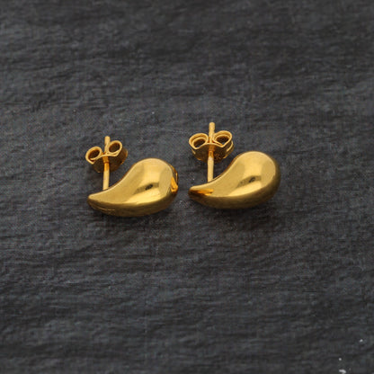 Gold Liquid Drop Shaped Stud Clip Earrings 21KT - FKJERN21KM9591