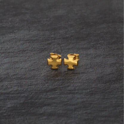 Gold Plus Sign Shaped Stud Clip Earrings 21KT - FKJERN21KM9592