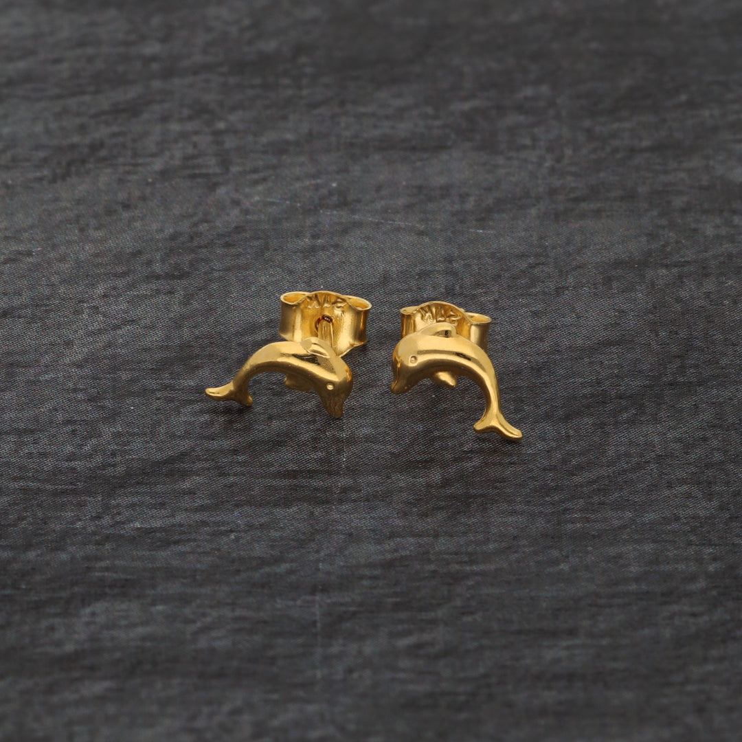 Gold Dolphin Shaped Stud Clip Earrings 21KT - FKJERN21KM9593