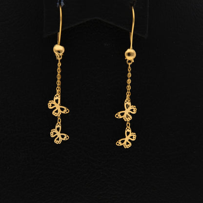 Gold Hanging Butterflies Shaped Earrings 21KT - FKJERN21KM9584