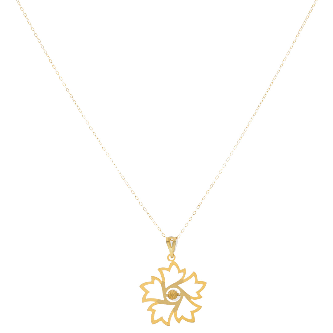 Gold Necklace (Chain Round Leaf Pendant) 21KT - FKJNKL21KM9572