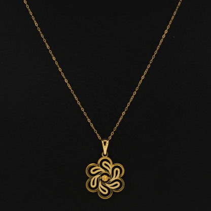 Gold Necklace (Chain With Hollow Flower Shaped Pendant) 21KT - FKJNKL21KM9830