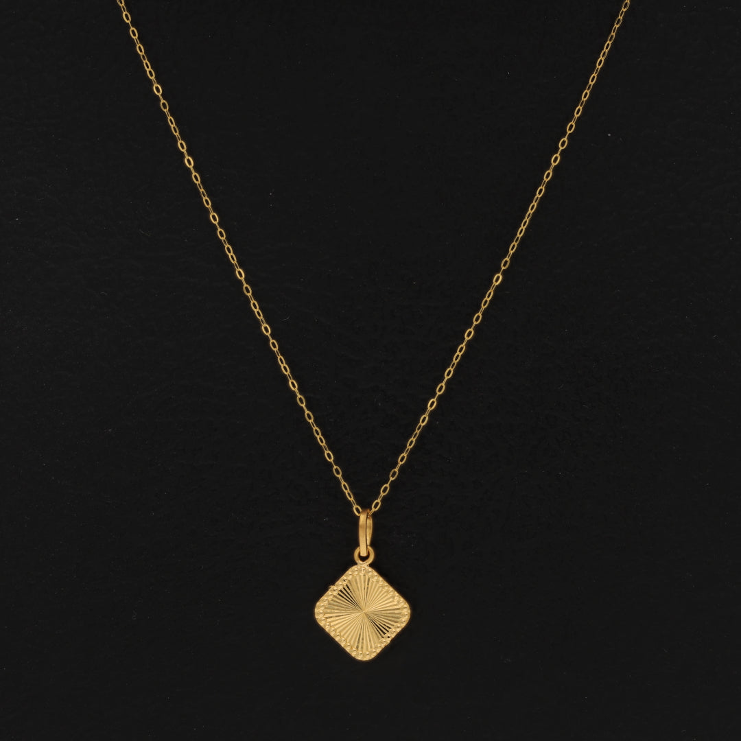 Gold Necklace (Chain Sun Rays Square Shaped Pendant) 21KT - FKJNKL21KM9577