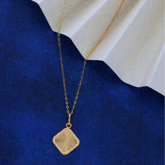 Gold Necklace (Chain Sun Rays Square Shaped Pendant) 21KT - FKJNKL21KM9577