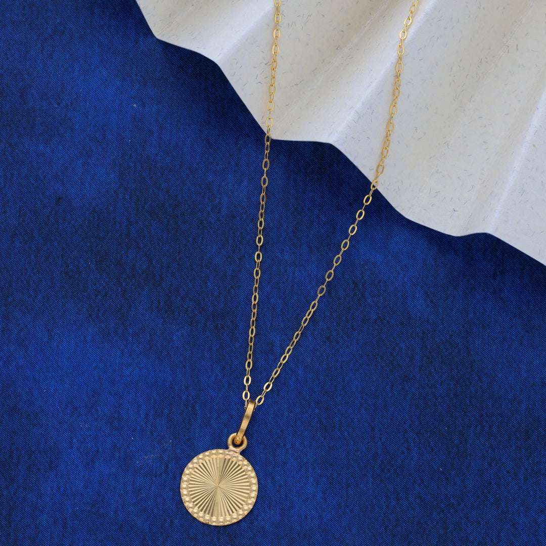 Gold Necklace (Chain Sun Rays Round Shaped Pendant) 21KT - FKJNKL21KM9578