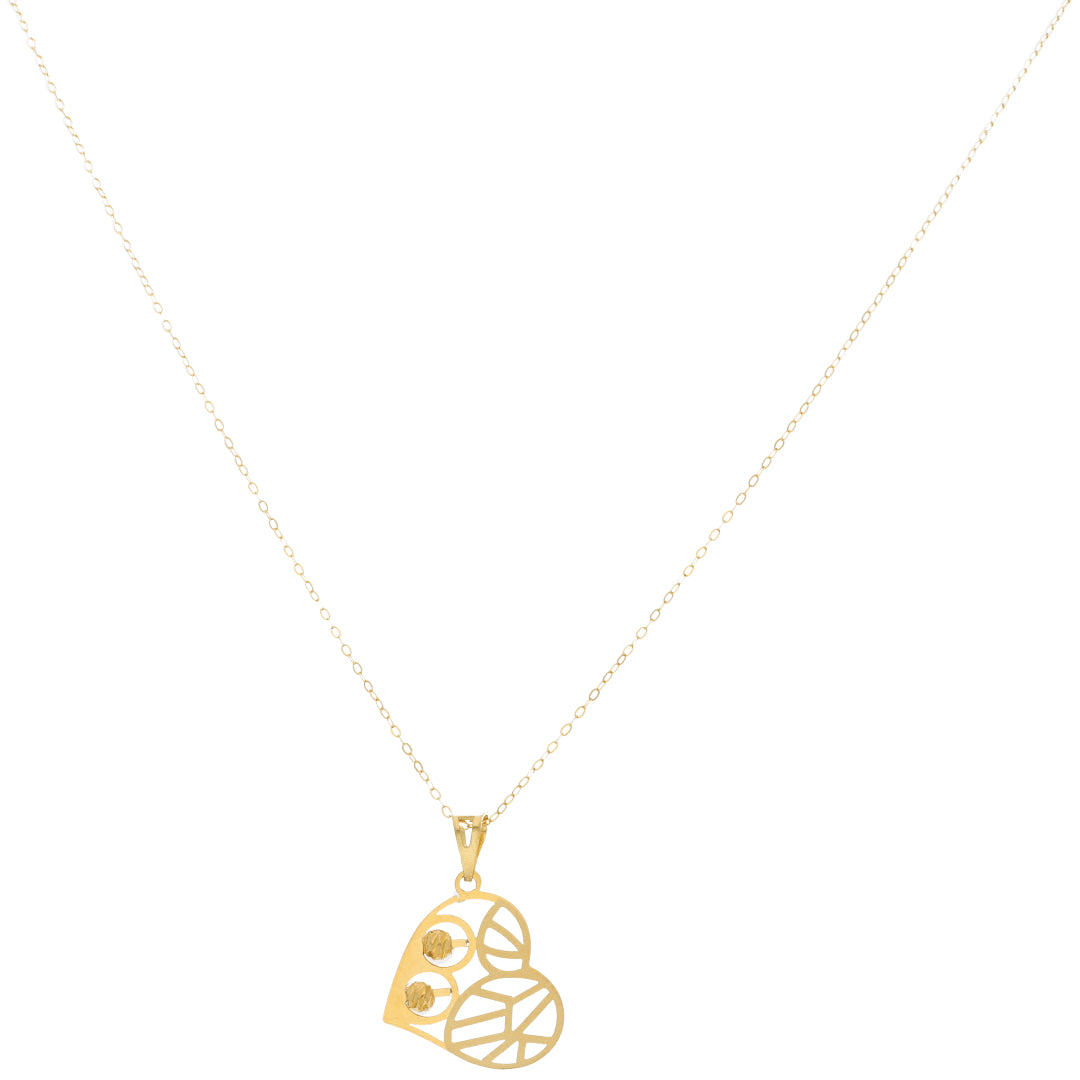 Gold Necklace (Chain Heart Shaped with Stud Ball Pendant) 21KT - FKJNKL21KM9569