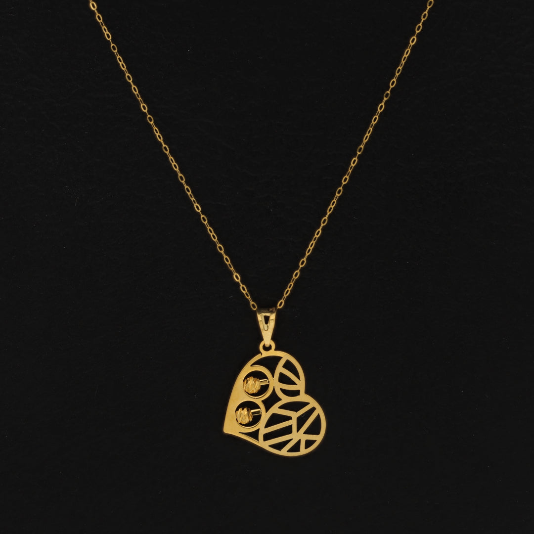 Gold Necklace (Chain Heart Shaped with Stud Ball Pendant) 21KT - FKJNKL21KM9569