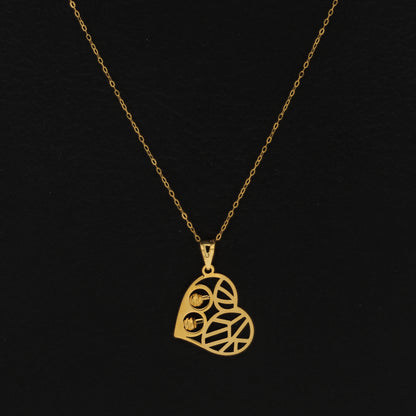 Gold Necklace (Chain Heart Shaped with Stud Ball Pendant) 21KT - FKJNKL21KM9569