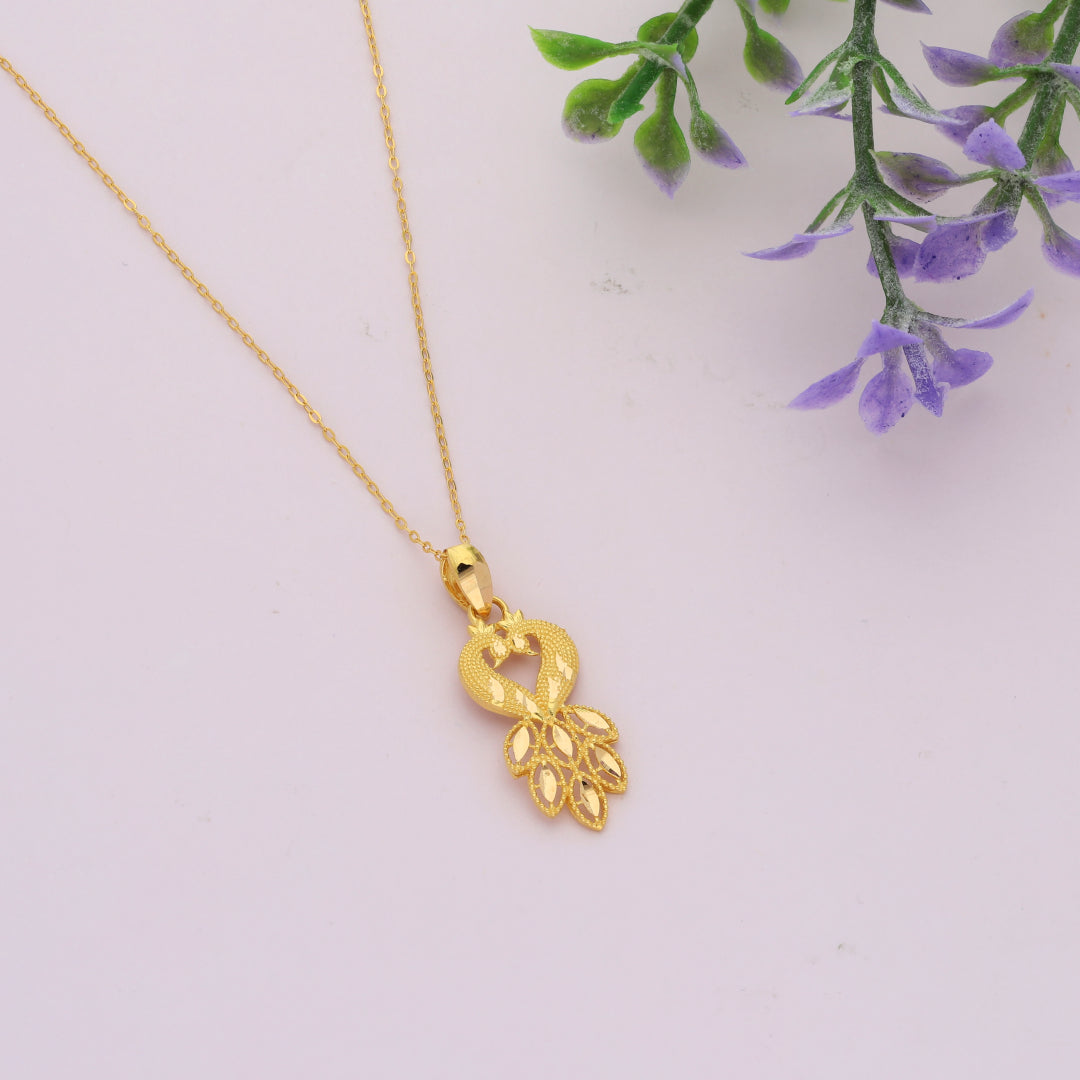 Gold Necklace (Chain Twin Peacock Shaped Pendant) 21KT - FKJNKL21KM9597