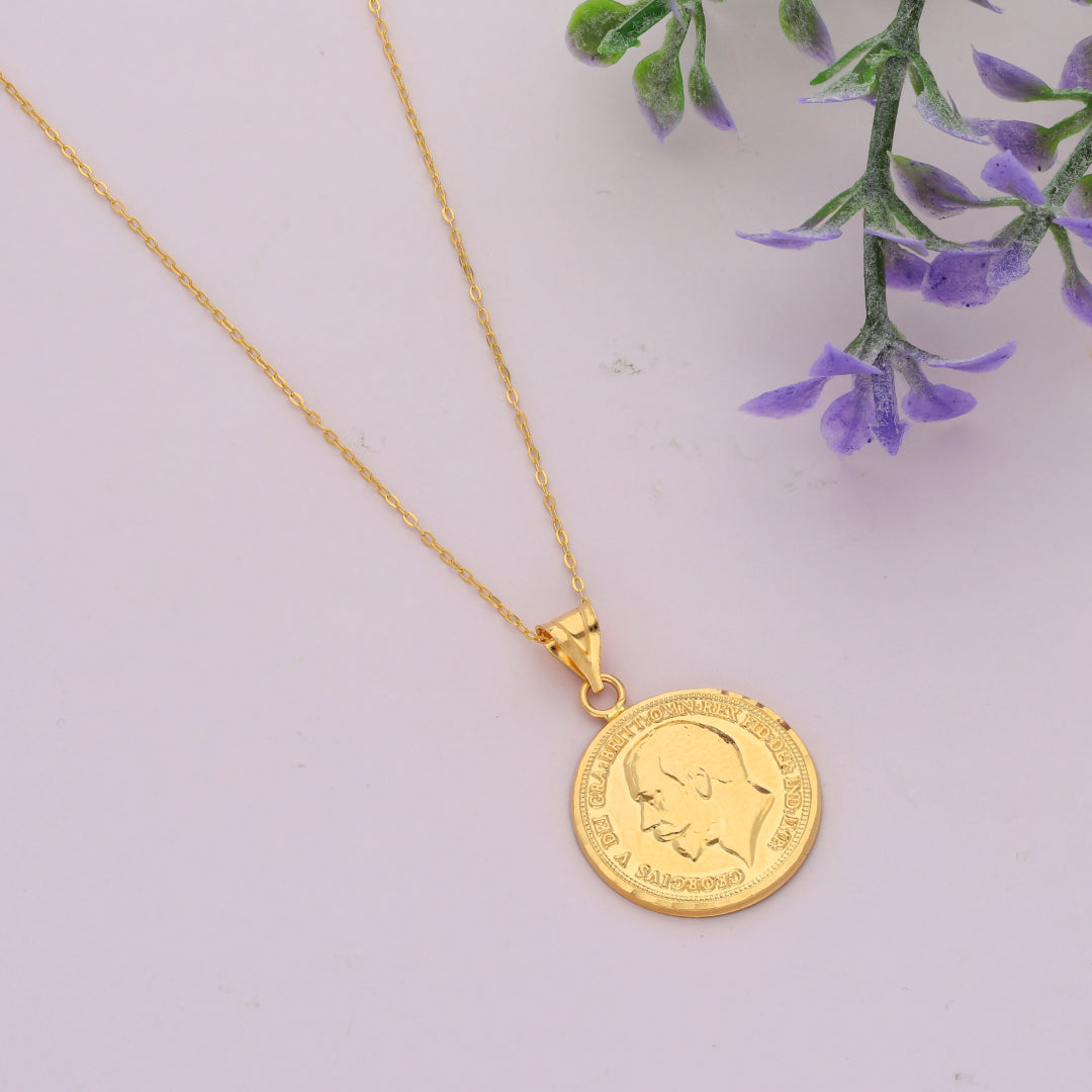 Gold Necklace (Chain Coin Shaped Pendant) 21KT - FKJNKL21KM9608