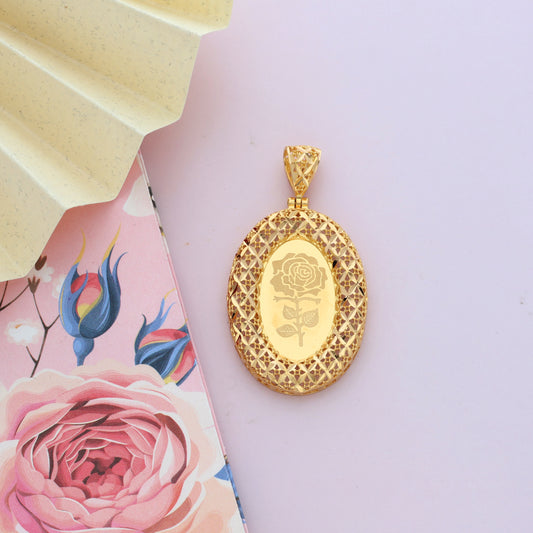 Gold Oval Shaped Rose Frame Pendant 21KT - FKJPND21KM9616