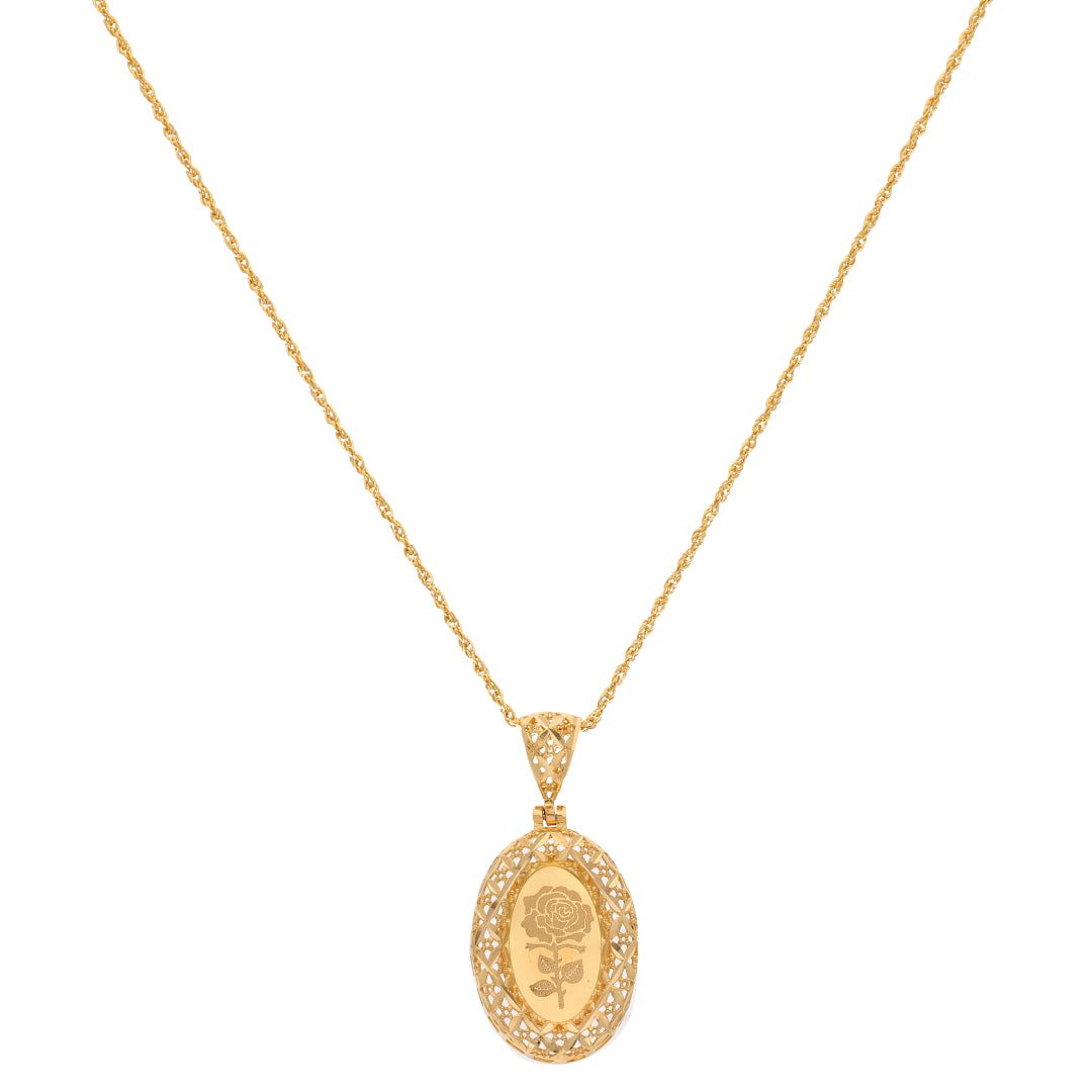 Gold Necklace (Chain Oval Shaped Rose Frame Pendant) 21KT - FKJNKL21KM9615