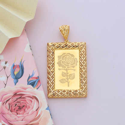 Gold Rectangle Shaped Rose Frame Pendant 21KT - FKJPND21KM9618