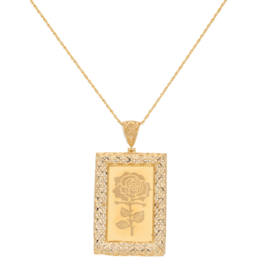 Gold Necklace (Chain Rectangle Shaped Rose Frame Pendant) 21KT - FKJNKL21KM9619