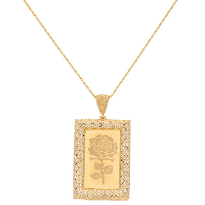 Gold Necklace (Chain Rectangle Shaped Rose Frame Pendant) 21KT - FKJNKL21KM9619