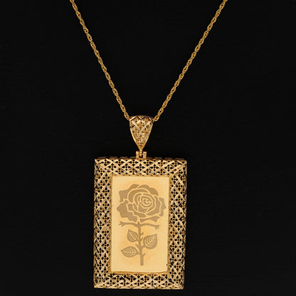 Gold Necklace (Chain Rectangle Shaped Rose Frame Pendant) 21KT - FKJNKL21KM9619