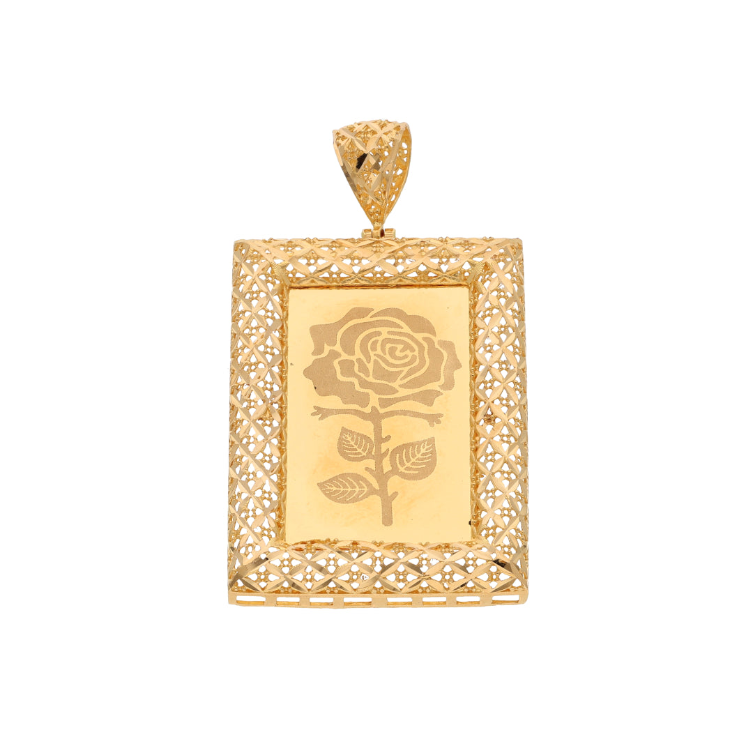 Gold Rectangle Shaped Rose Frame Pendant 21KT - FKJPND21KM9619