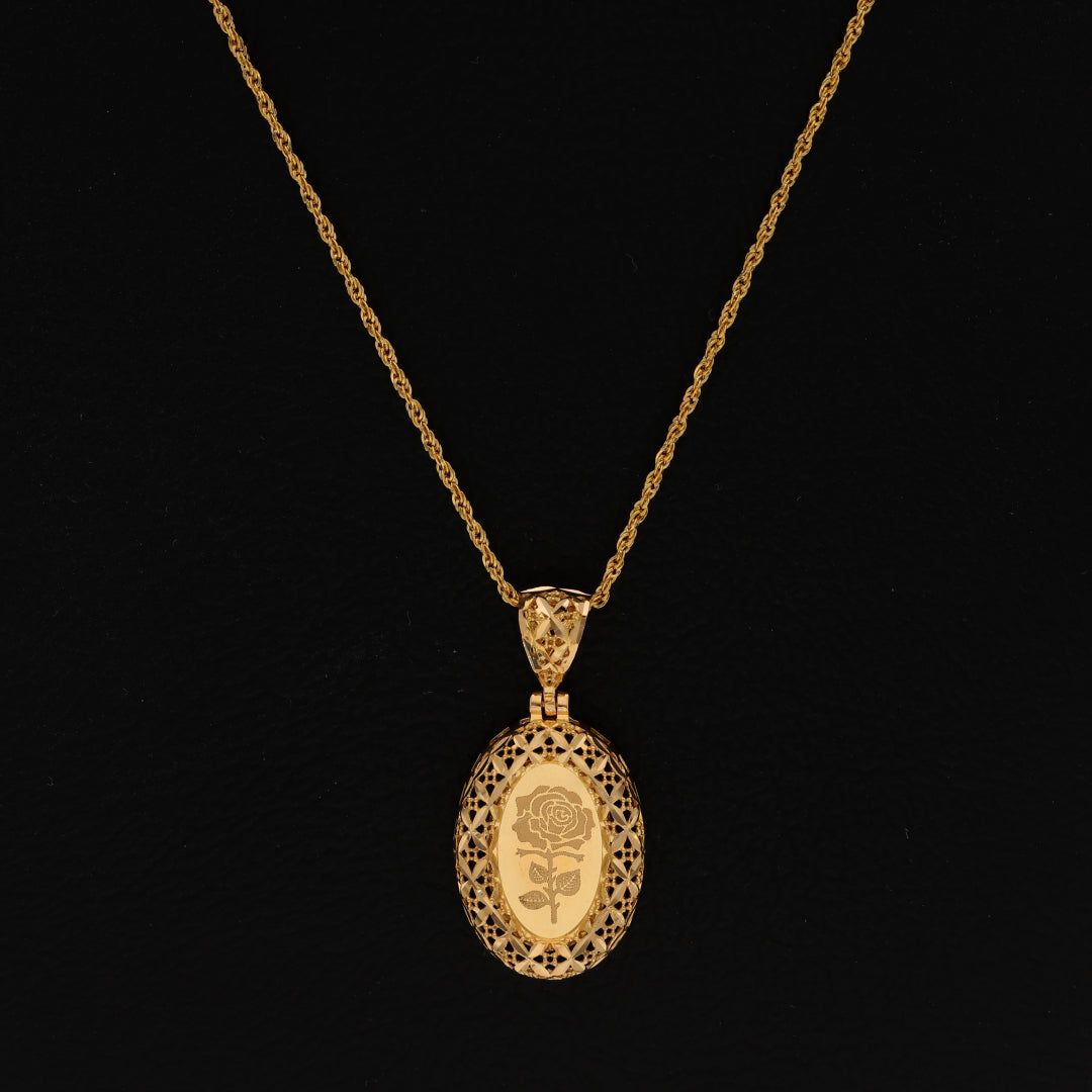 Gold Necklace (Chain Oval Shaped Rose Frame Pendant) 21KT - FKJNKL21KM9615