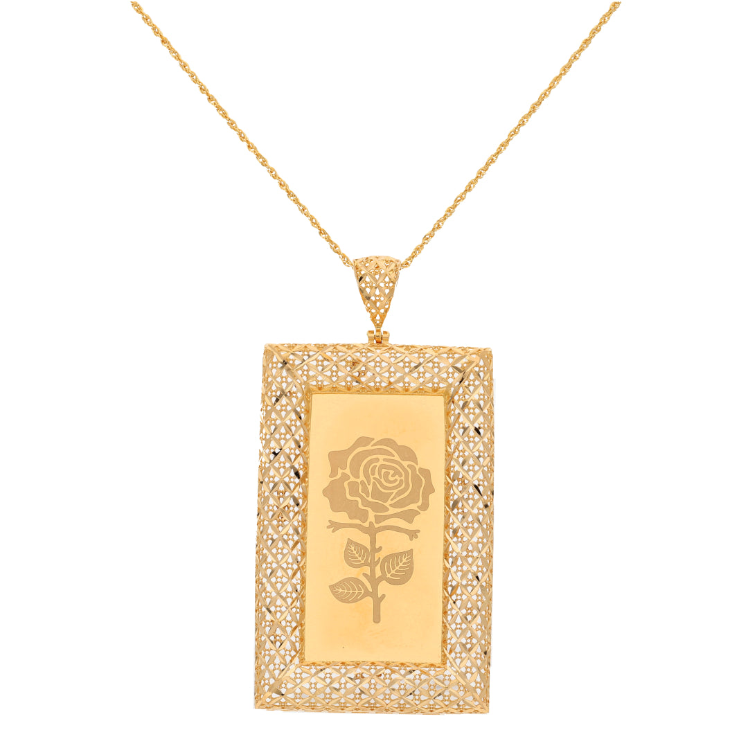 Gold Necklace (Chain Rectangle Shaped Rose Frame Pendant) 21KT - FKJNKL21KM9620