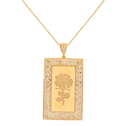 Gold Necklace (Chain Rectangle Shaped Rose Frame Pendant) 21KT - FKJNKL21KM9620