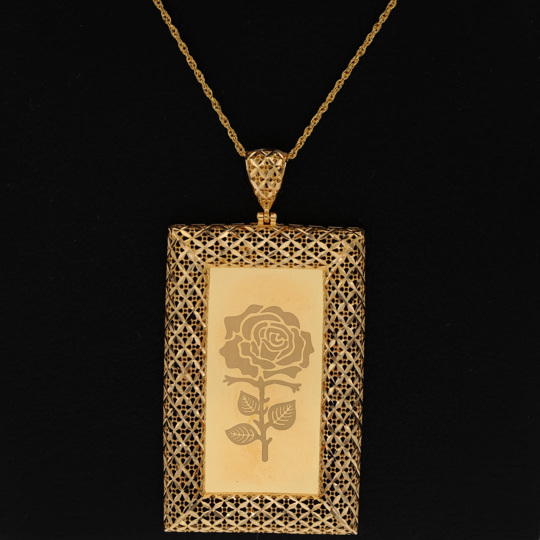 Gold Necklace (Chain Rectangle Shaped Rose Frame Pendant) 21KT - FKJNKL21KM9620