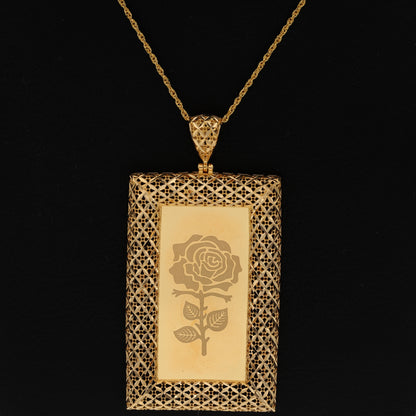 Gold Necklace (Chain Rectangle Shaped Rose Frame Pendant) 21KT - FKJNKL21KM9620