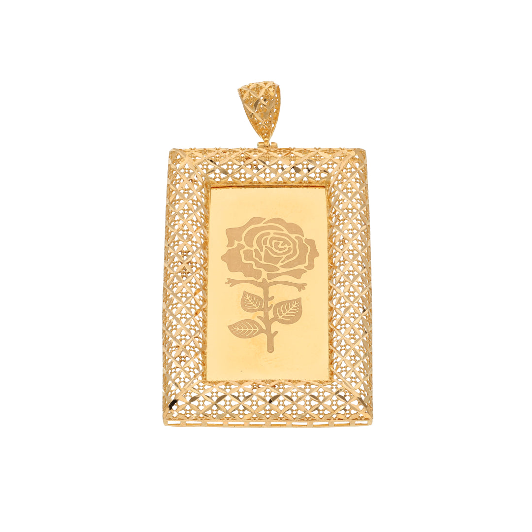 Gold Rectangle Shaped Rose Frame Pendant 21KT - FKJPND21KM9620